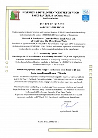 Plywood produced by Murashinskiy Plywood Plant is certified for conformity to CARB and EPA  